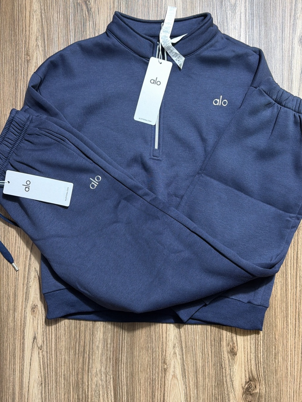 ALO Yoga Kids Navy Half-Zip Sweatshirt and Joggers